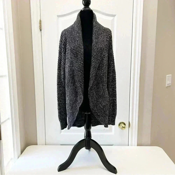 Ricki’s Circle Cardigan Open  Front Draped Collar Sweater Black White Small - Picture 12 of 12